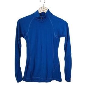 SMARTWOOL Lightweight Zip T‎ Shirt Womens XS Blue 100% Merino Wool Base Layer